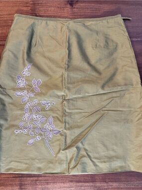 Ann Taylor Olive Green Pencil Skirt with Embroidery